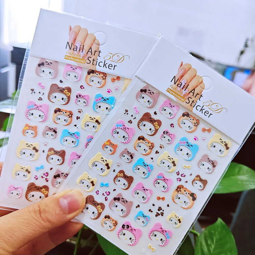 1/2/3 pezzi 5D misto leopardo stampa gattino cappello adesivo per unghie rosa/blu/leopardo KT cappello decalcomania per unghie autoadesiva leopardo gattino cursore