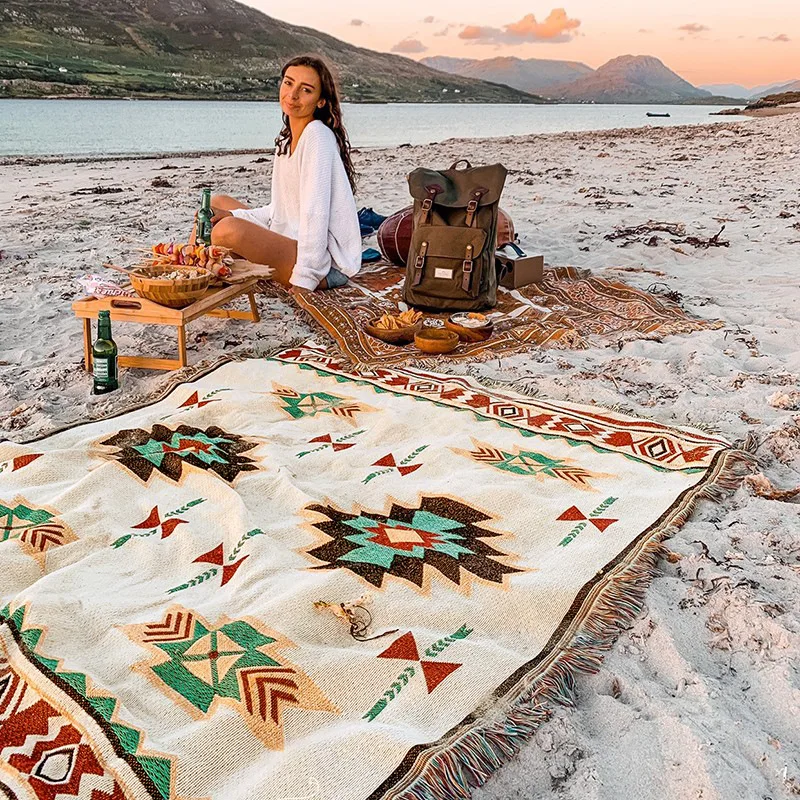 Picnic Mat Waterproof Pad Extra Thick Boho Style Outdoor Camping Rug Picnic Blanket for Fashionable Outings Picnic