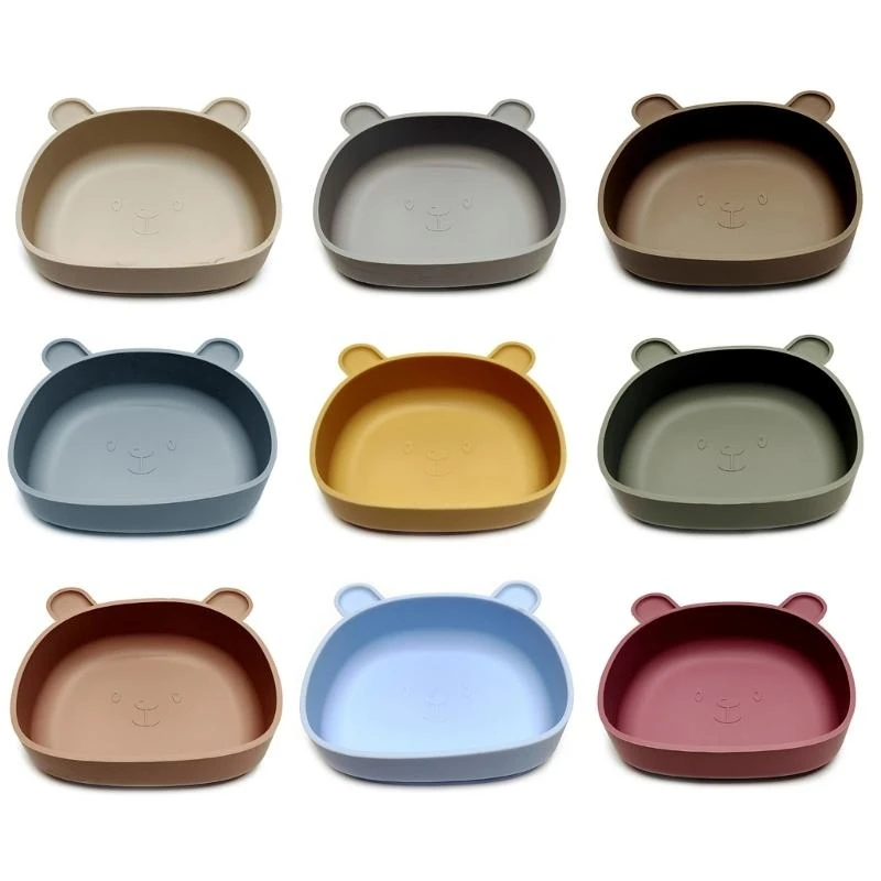 

M76C Kids Silicone Bowl Bear Dinner Plate Suction Cup Complementary Bowl for Infants Baby Learning Feeding