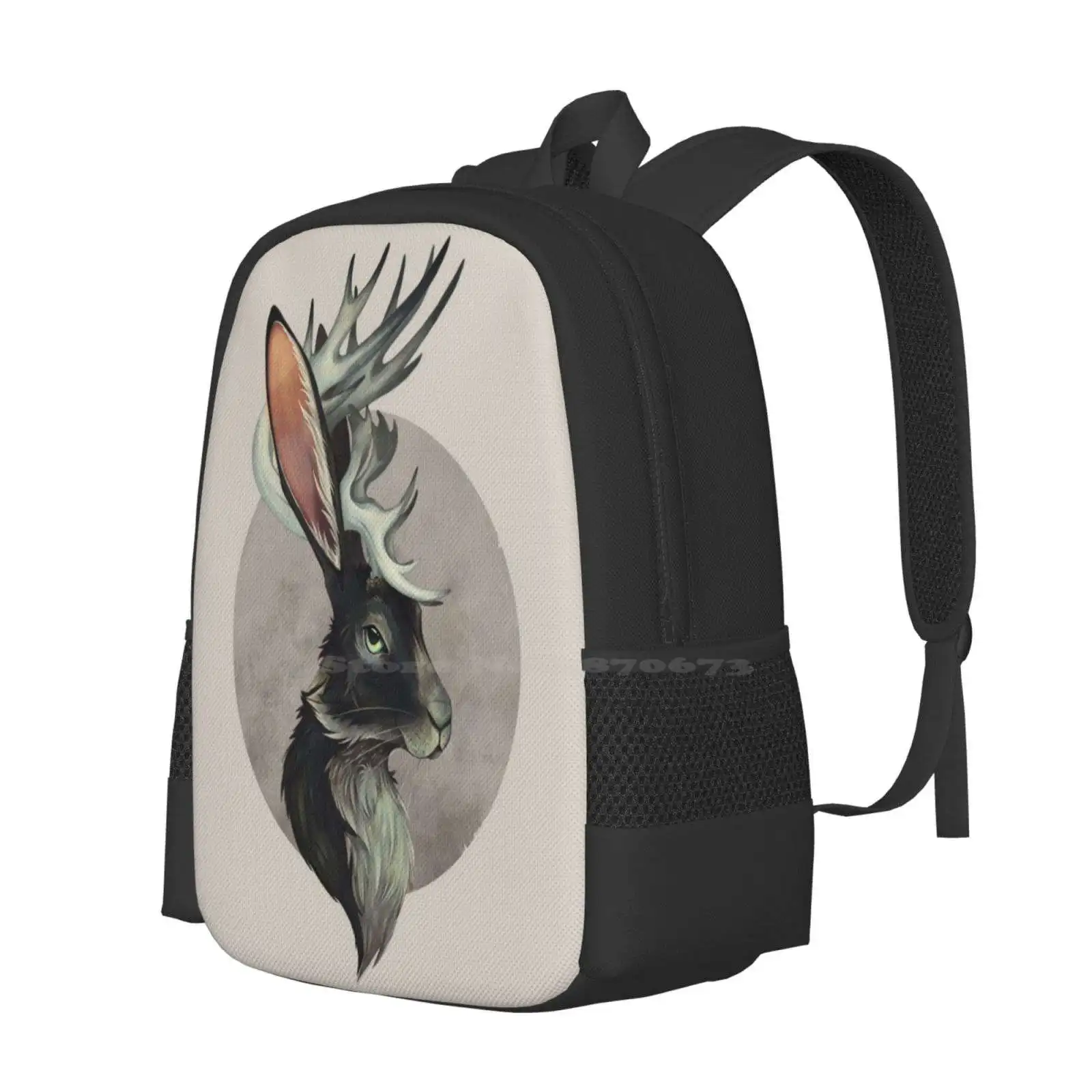 Jackalope School Bags Travel Laptop Backpack Jackalope Folklore Jackrabbit Antlers Deer Hare Bust Mythical