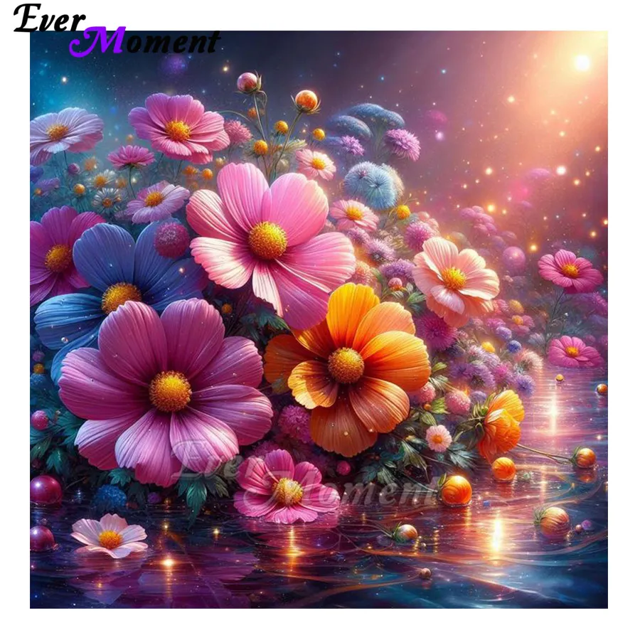 

Ever Moment Красочные плавающие цветы с пузырьками и блестками Полный квадратный алмазный живопись Пейзаж ASF3013