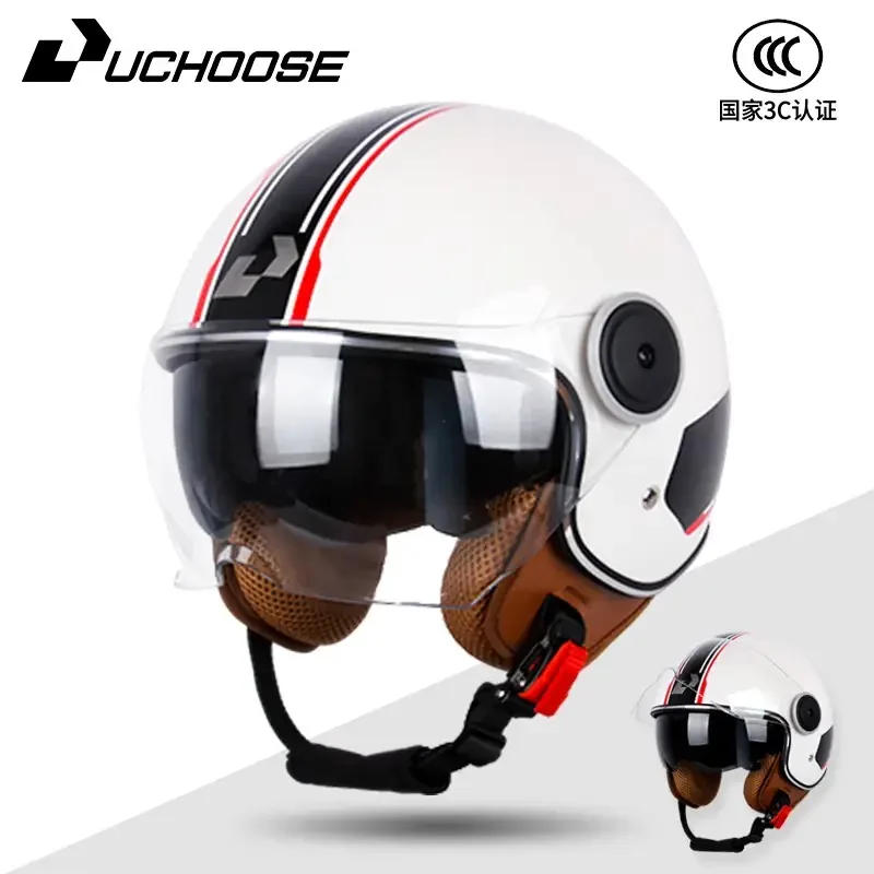 男性と女性のための革製の保護バイザービンテージスタイルの安全バイザー電動自転車のヘルメット保護モーターキャップ3-4ジェットレトロ夏