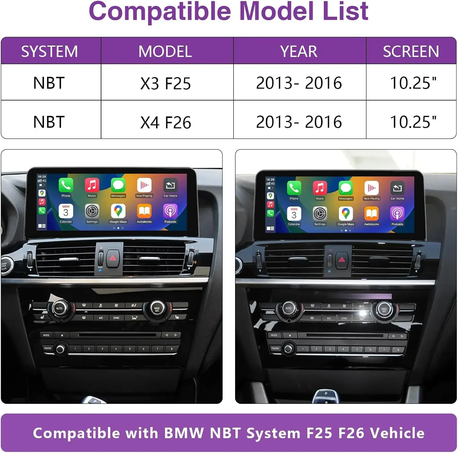 10.25 inch Touchscreen Wireless Apple CarPlay Android Auto Multimedia Car Radio Receiver for BMW X3 X4 Series with NBT S