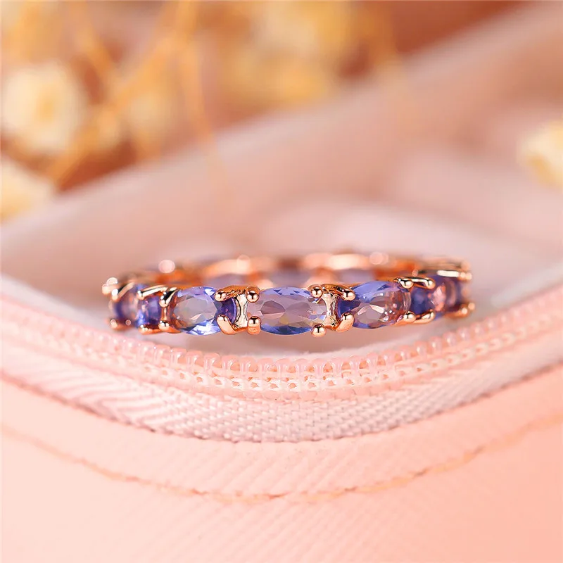 Charm Female Purple Oval Zircon Stone Engagement Ring Rose Gold Color Summer Wedding Jewelry For Women