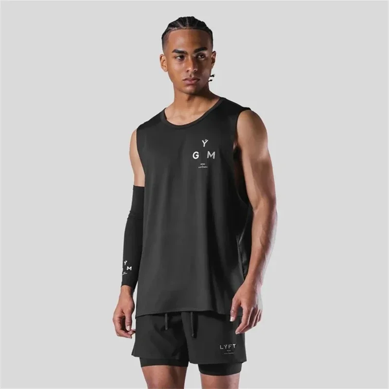 

LYFT GYM Silver Logo Men Summer 100% Cotton Tank Top Sleeveless Shirts Bodybuilding Clothing Loose Fitness Workout Running Vest