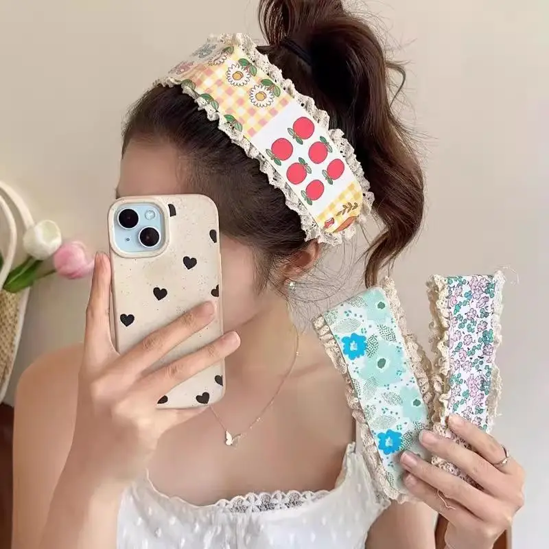 1 Stück Sommer Süßes Mädchen Magisches Haarband mit Aufdruck, Haarsticker, Kopfschmuck, Süßes Blumenmuster, Gestrickter Pony-Sticker, Haarband – Detail 3