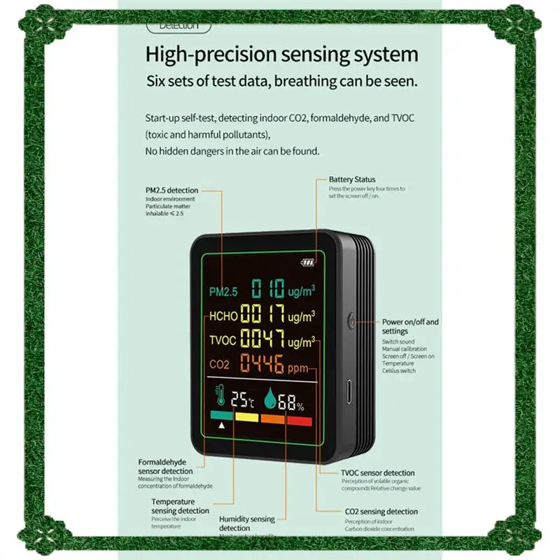 Livraison 24 heures Moniteur de qualité de l'air intérieur MT07 PM2.5, PM10, formaldéhyde, TVOC, dioxyde de carbone, monoxyde de carbone formaldéhyde M