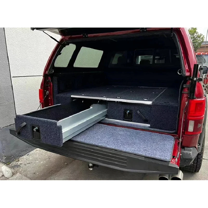 

Factory Hot SaleHigh Quality 4X4 Aluminum Pickup Truck Bed Camping Slide Out Drawer Decked Rear Storage System F0