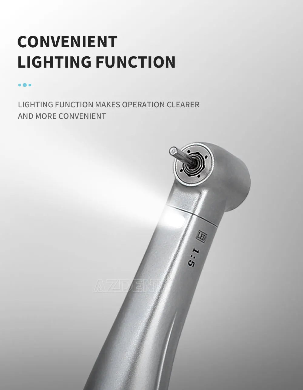AZDENT Dental 1:5/1:1/20:1 LED Fiber Optic Low Speed Handstück Interne Spray Contra Winkel Push Button Handstück Zahnmedizin Werkzeug – Detail 3