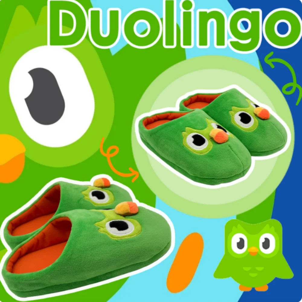 

Зеленые плюшевые тапочки в форме совы Duolingo, женские и мужские теплые мягкие домашние туфли с героями мультфильмов, рождественские домашние тапочки, Рождественский подарок