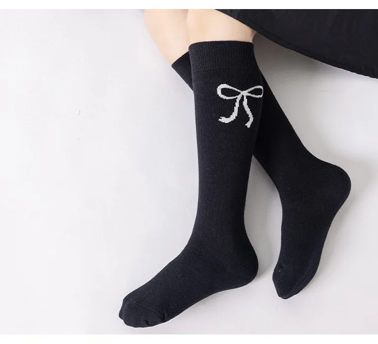 3 أزواج الفتيات الركبة عالية ترهل الجوارب أسود أبيض رمادي القوس الربيع تكويم الجوارب للأطفال 3-12Y الأطفال جورب المدرسة عادية #3