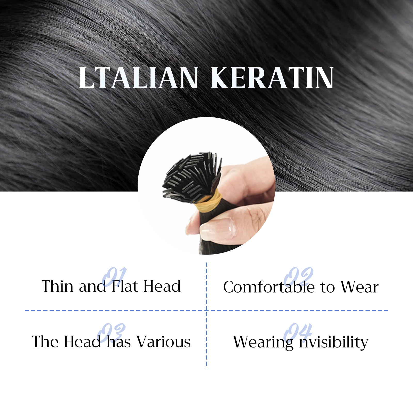 مجعد طرف مسطح وصلات شعر شعر الإنسان موجة المياه قبل المستعبدين طرف مسطح وصلة إطالة شعر طبيعي وقح مجعد الكيراتين الانصهار الشعر #4