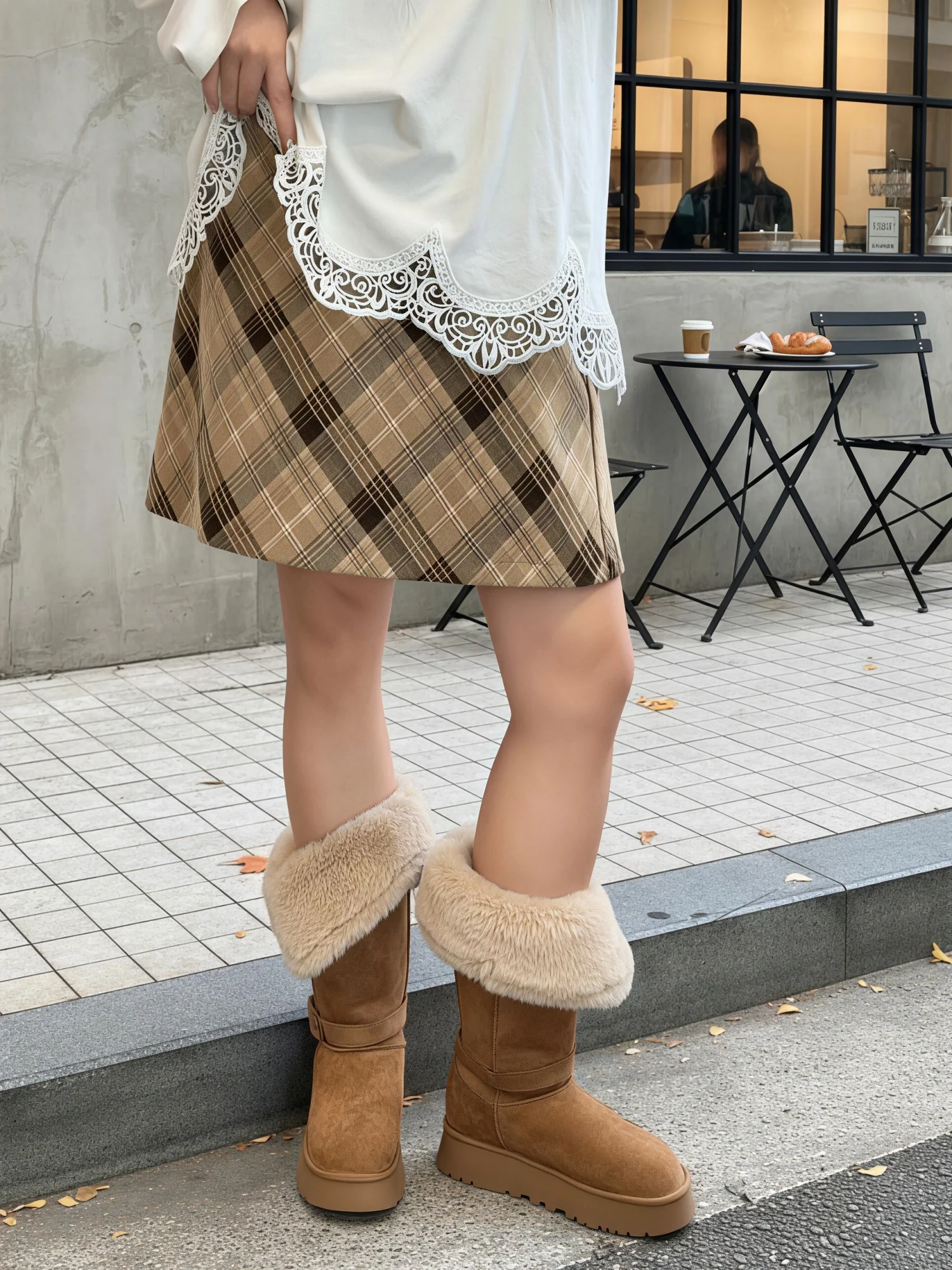 

plus Size A-Line Skirt Casual Plaid Fashionable Thick Fabric High Waist Polyester Blend Comfortable All-Season Women's S...