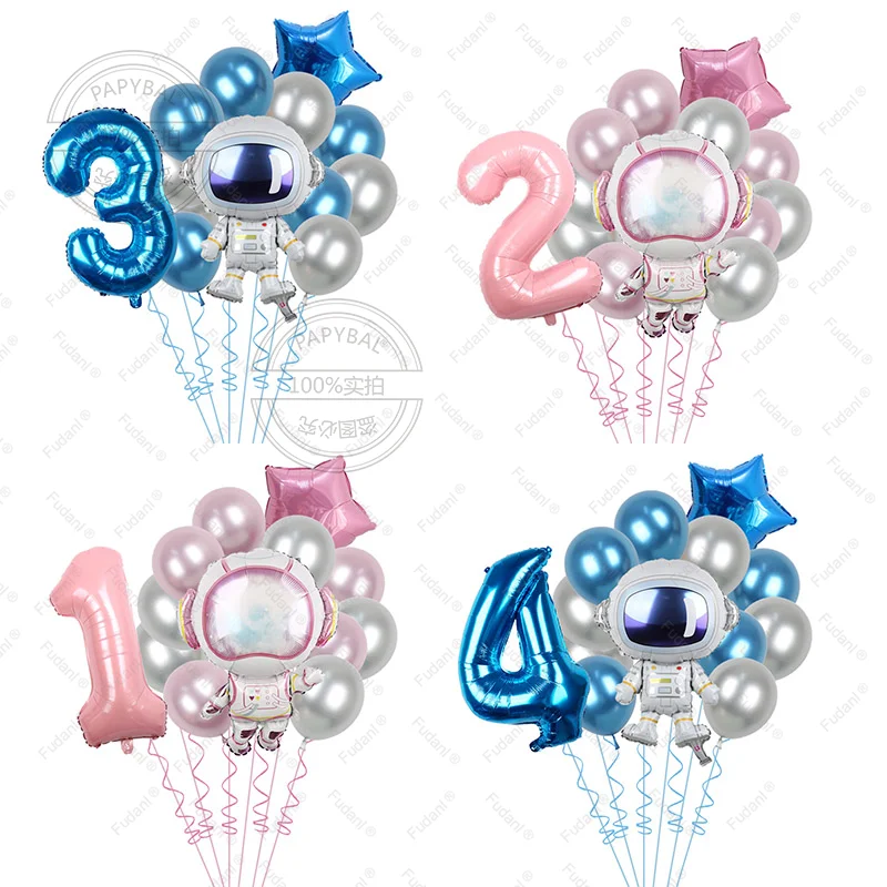 

Outer Space Astronaut Robot Balloon Set Pink Blue Ball Canused To Decorate Birthday Anniversary of The Gender Reveal Baby Shower
