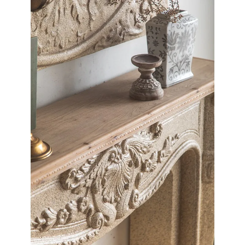 French retro solid wood fireplace American marble porch cabinet French living room decorative cabinet European fake fire firepla image 5