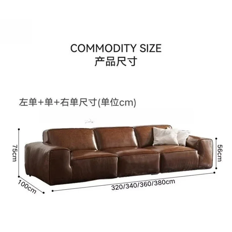 Retro Oil Wax Sofa Vintage Style Caramel Straight Row Large Black Cowhide Sofa Top Layer Cowhide Living Rooml16