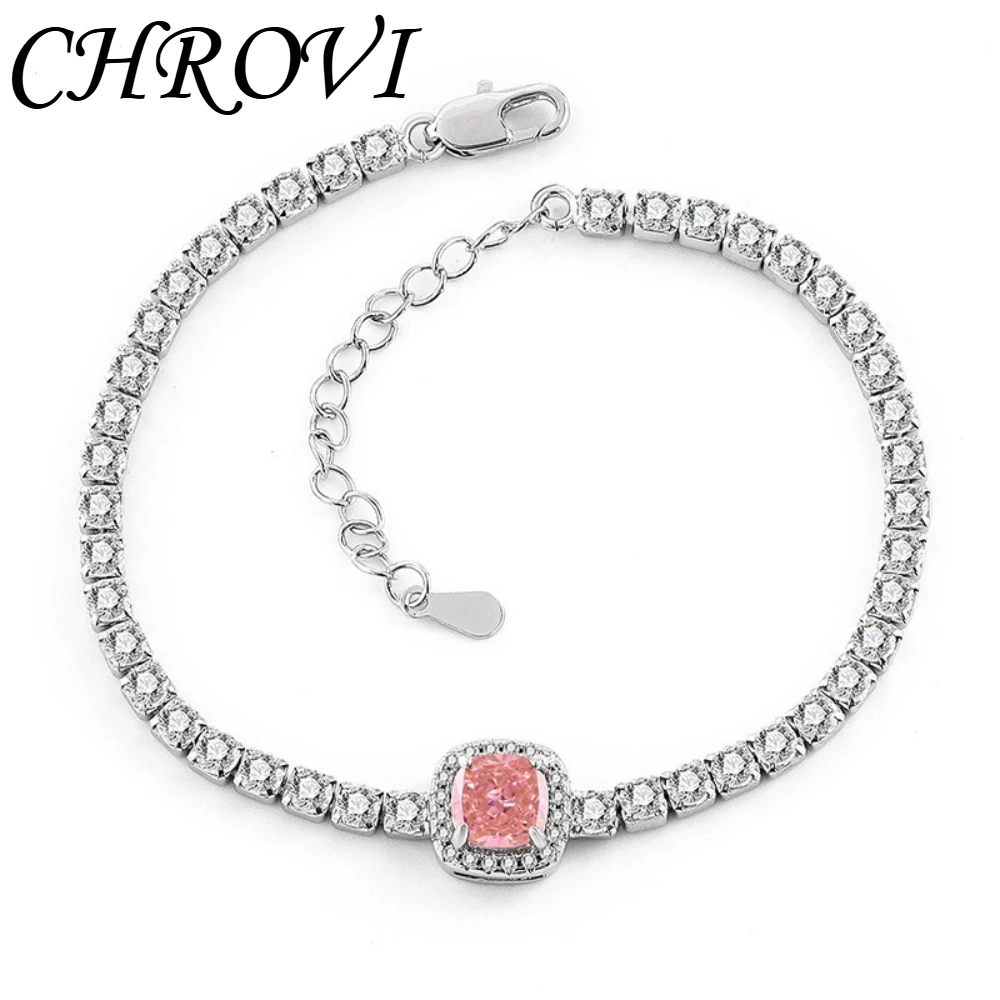 925 Reines Silber Funkelndes Edelstein-Eisblumen-Armband mit Hochkarätigen Diamanten im Prinzessinnen-Quadrat-Design – Detail 12
