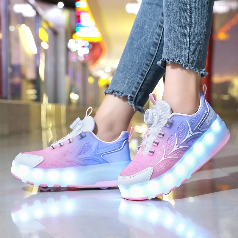 Luminous Roller Skate Shoes Wheels Removeable Sneakers Kids Roller Shoes USB Charge Light Up Sport Skate Board Shoes Boys Girls