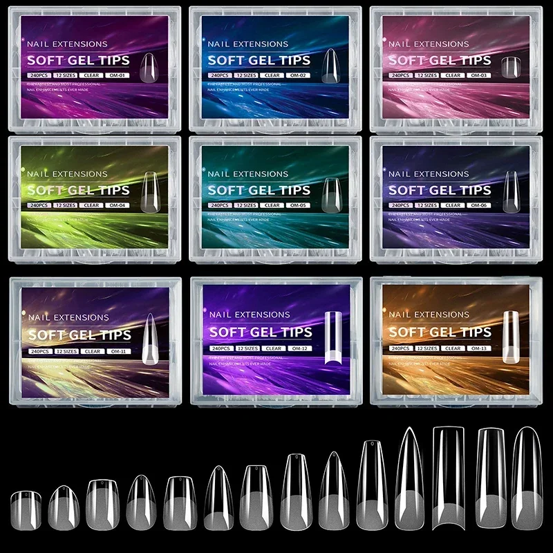 

Luxury False Nail Tips Soft Gel Fingertip Semi-matte Capsules Almond French Coffin Full Cover Artificial Fake Nails Extension