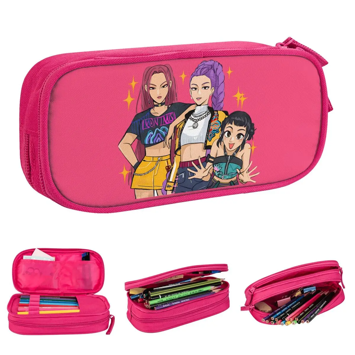 Huntrix Kpop شيطان الصيادين زوي رومي ميرا مقلمة قلم رصاص أكياس طالب سعة كبيرة اللوازم المدرسية سستة pencelcases