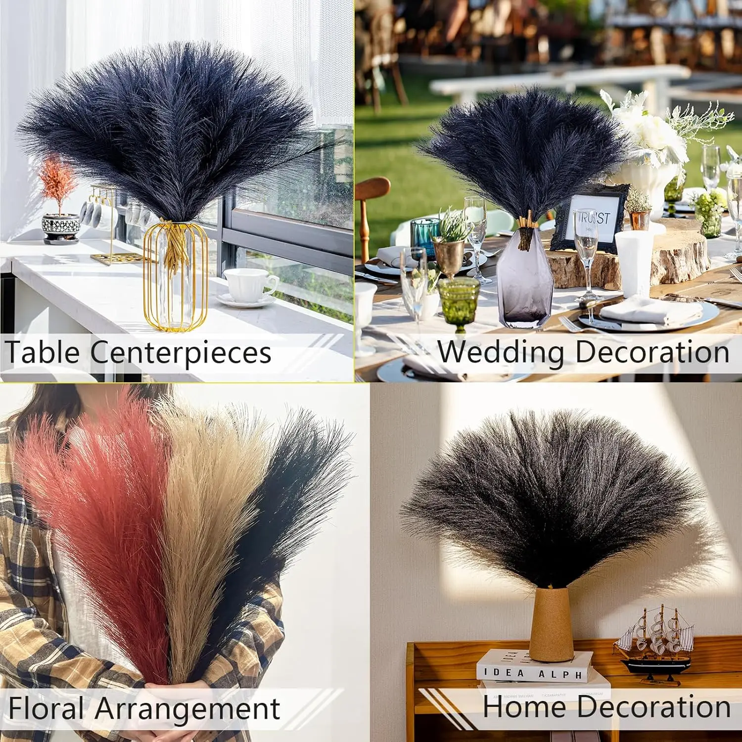 5/10 Stück schwarzes Pampasgras-Dekor – 21,65 Zoll künstliches Pampasgras, künstlicher Pampasgras-Blumenstrauß, Blumenarrangement und Vasenfüller – Detail 6