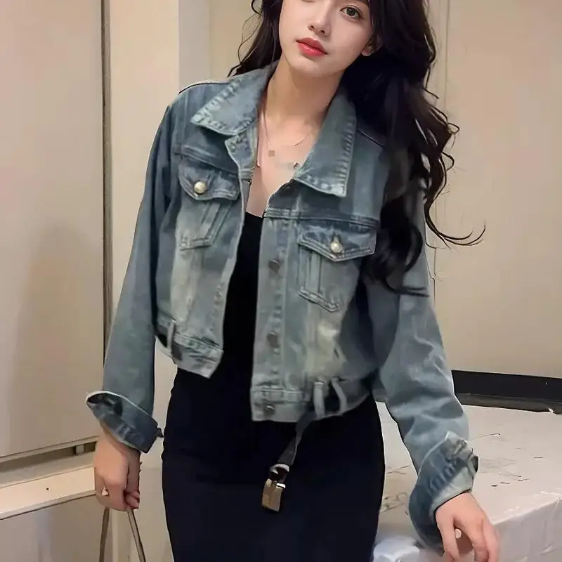 Hong Style Retro Vintage Women's Denim Jacket Women's Spring and Autumn Fashion Short Versatile Jacket Girls' Casual Tops