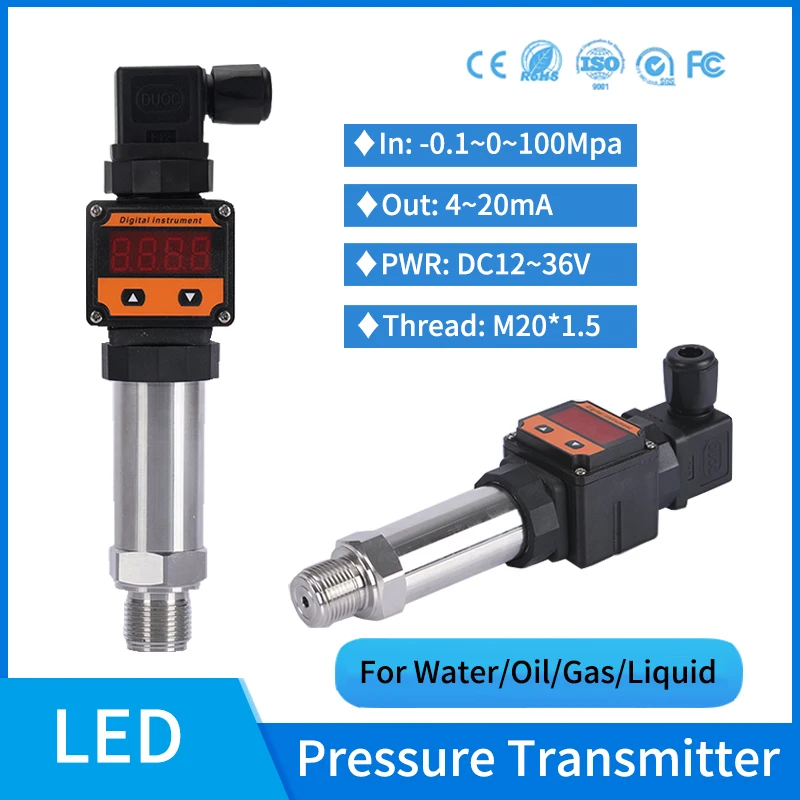 

OEM 4-20ma Pressure Transducer with LED Display Water Air Oil Pressure Sensor Diffusion Silicon Absolute Pressure Transmitter