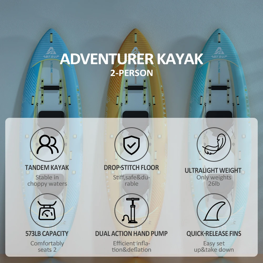 Drop‑Stitch High‑Pressure Inflatable Tandem Canoe 2‑Person Kayak Complete Kit Seat Paddle Pump for Sea Ocean Fishing Touring OEM