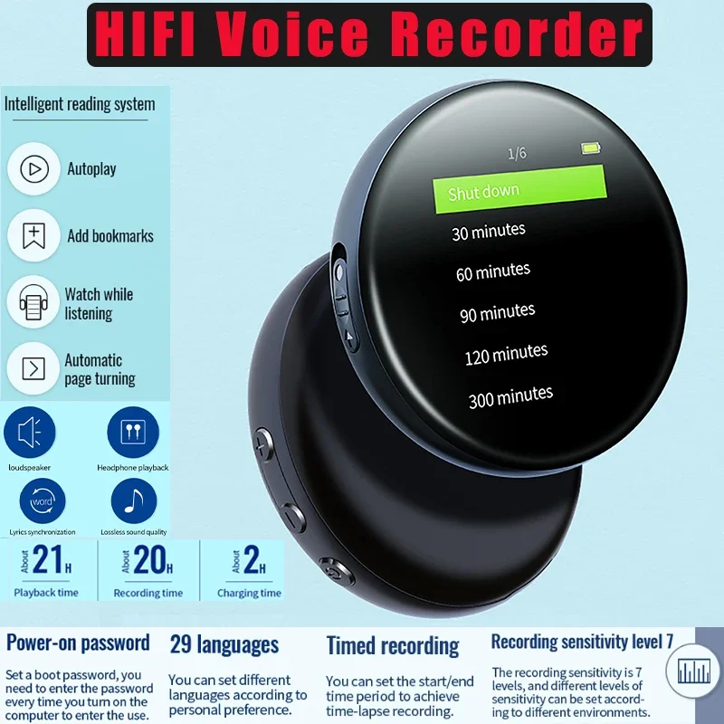 MP3 Player Voice Recorders 29 Languages 4G-64GB 100Hour Recorder Activated USB Flash Driver Magnet Dictaphone HD Noise Reduce