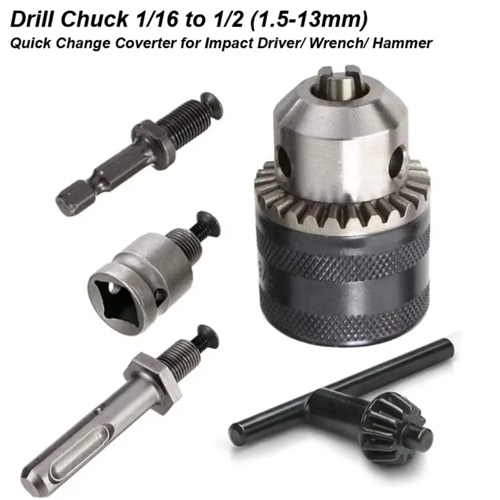 

1Set 1.5-13mm Drill Chuck with Chuck Key Hex Shank/SDS-Plus Socket Mount Impact Driver Bits 1/2-20UNF Square Adapter
