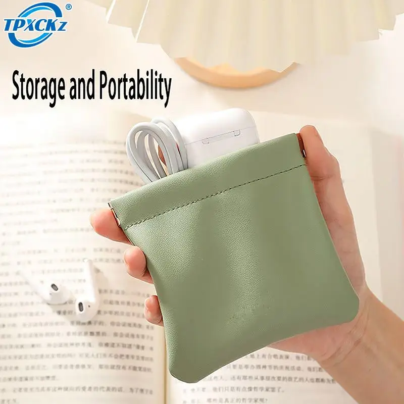 Lipstick Pouch Leather Cable Organizer Bag Sealing Coins Keys Organizer Bag Jewelry Earphone Storage Pouch Pocket Cosmetic Bags