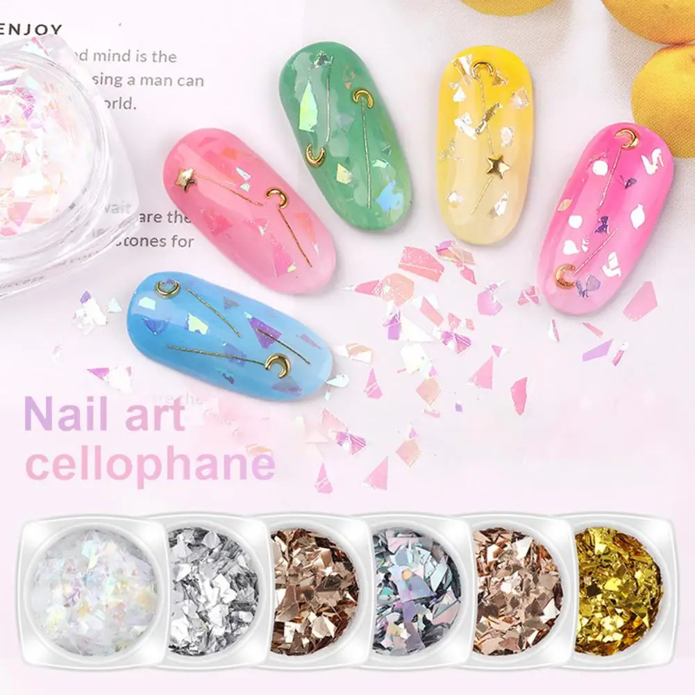 6 Colors Nail Art Foil Sticker Leaf Gold Silver Flakes Chunky Glitter Manicure Makeup Xmas DIY Nail Decoration