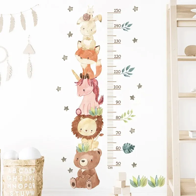 3Pcs Cute Unicorn Animals Height Measurement Wall Stickers for Kids Room Bedroom Nursery Home Decoration Wall Decals