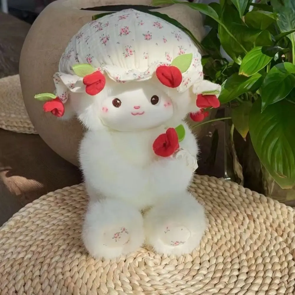 Simpatico peluche morbido pecora bambola piccolo anime magnetico che abbraccia agnello rosa cappello peluche per bambini