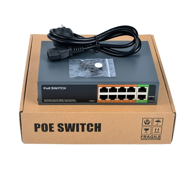 Wysokowydajne 10-portowe przełączanie PoE Ethernet portami PoE+ i 2 portami Uplink