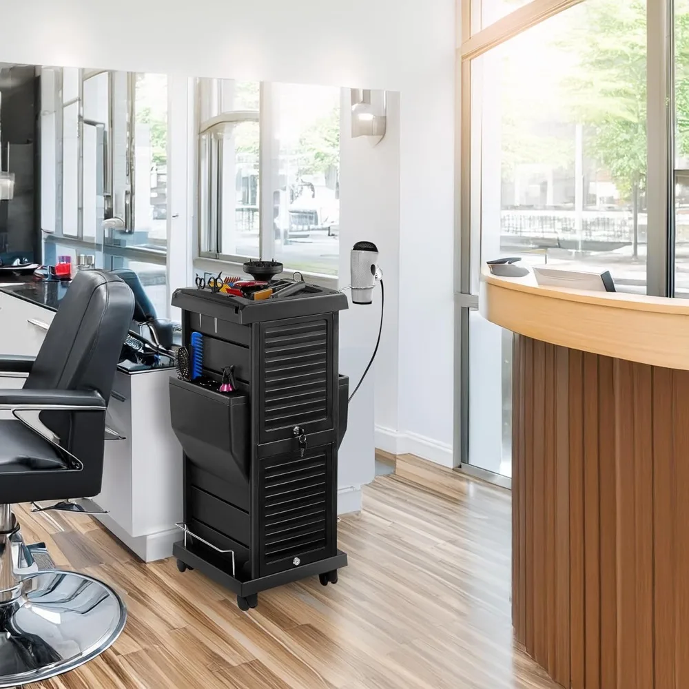 عربة ترولي ذات قفل ممتاز مع جيوب - أسود