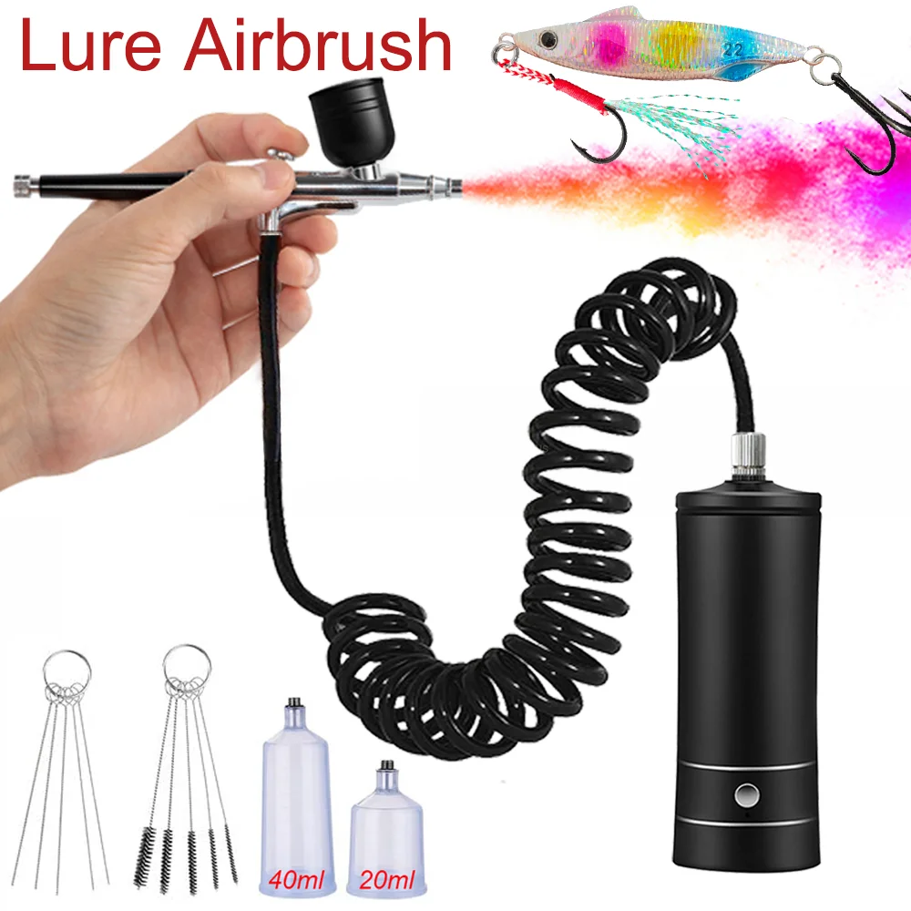 

Fishing Lure Airbrush Pigment Spray Gun Primer Varnish Coating Painting Tool Black Airbrush with Compressor Spraying Lures Bait