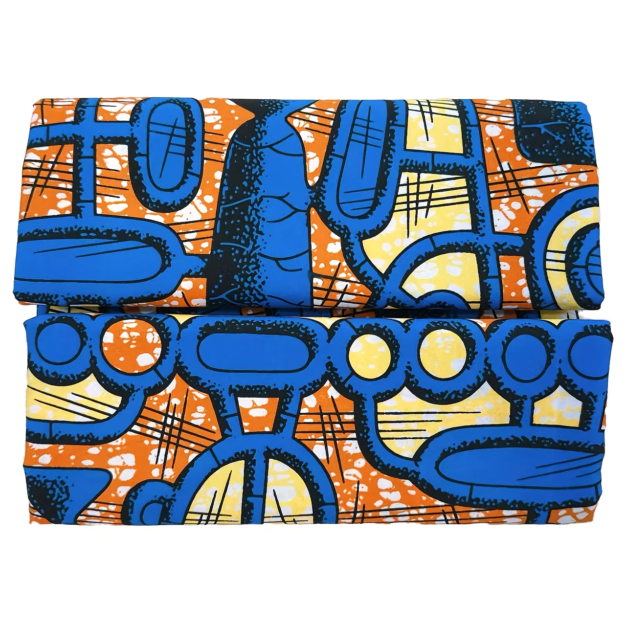 قماش شمع عرقي أفريقي بطول 6 ياردات بنمط أزرق وأصفر وبرتقالي، مناسب للحرف اليدوية، وDIY #3