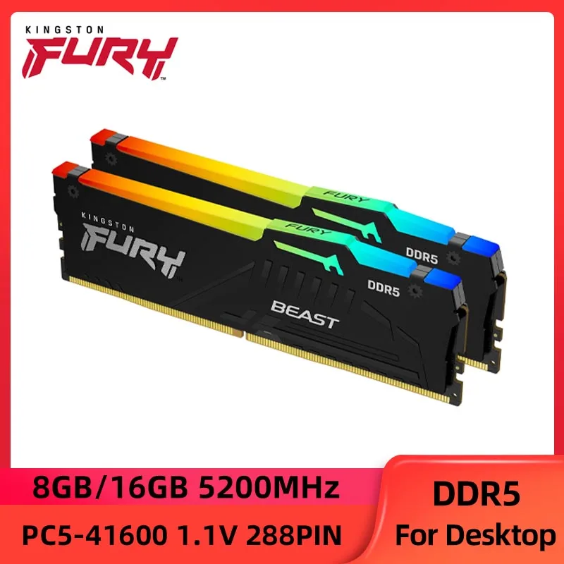 Kingston FURY Beast DDR5 RGB 8GB 16GB 4800 5200 5600MHz bureau AMD Intel CPU carte mère mémoire RAM 288PIN 1.1V