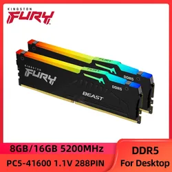 Kingston-Tarjeta madre FURY Beast DDR5, memoria RAM 288PIN 5200 V, RGB, 8GB, 16GB, 1,1 MHz, AMD, Intel CPU