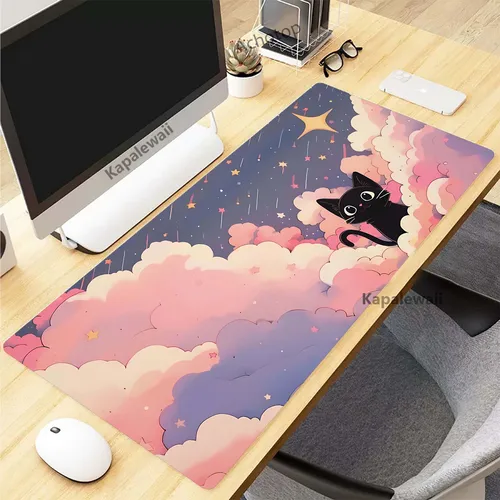 Alfombrilla De ratón para Gamer, alfombrilla De ratón con borde De bloqueo, color rosa y gato, alfombrilla para ratón para juegos, alfombrillas para teclado, Tapis De Souris