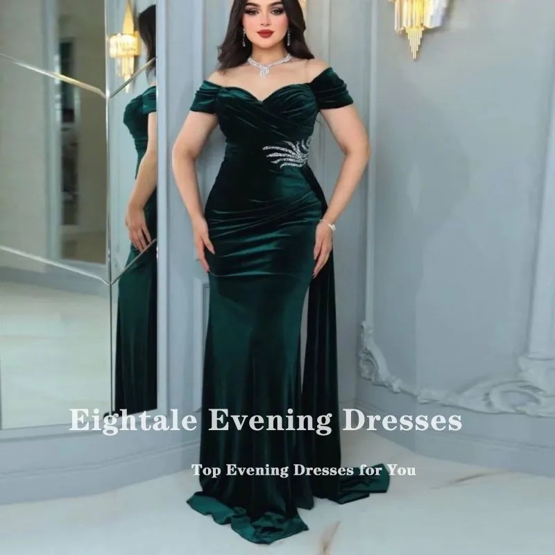 Eightale Velvet Evening Dresses off the Shoulder Beaded Side Slit Mermaid Prom Wedding Party Gown Formal Vestido De Fiesta