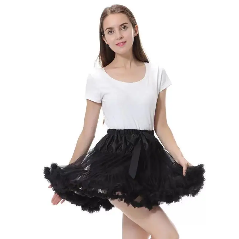 レディースプリーツチュールペチコート白黒ピンク赤チュチュふくらんパーティーコスプレスカート