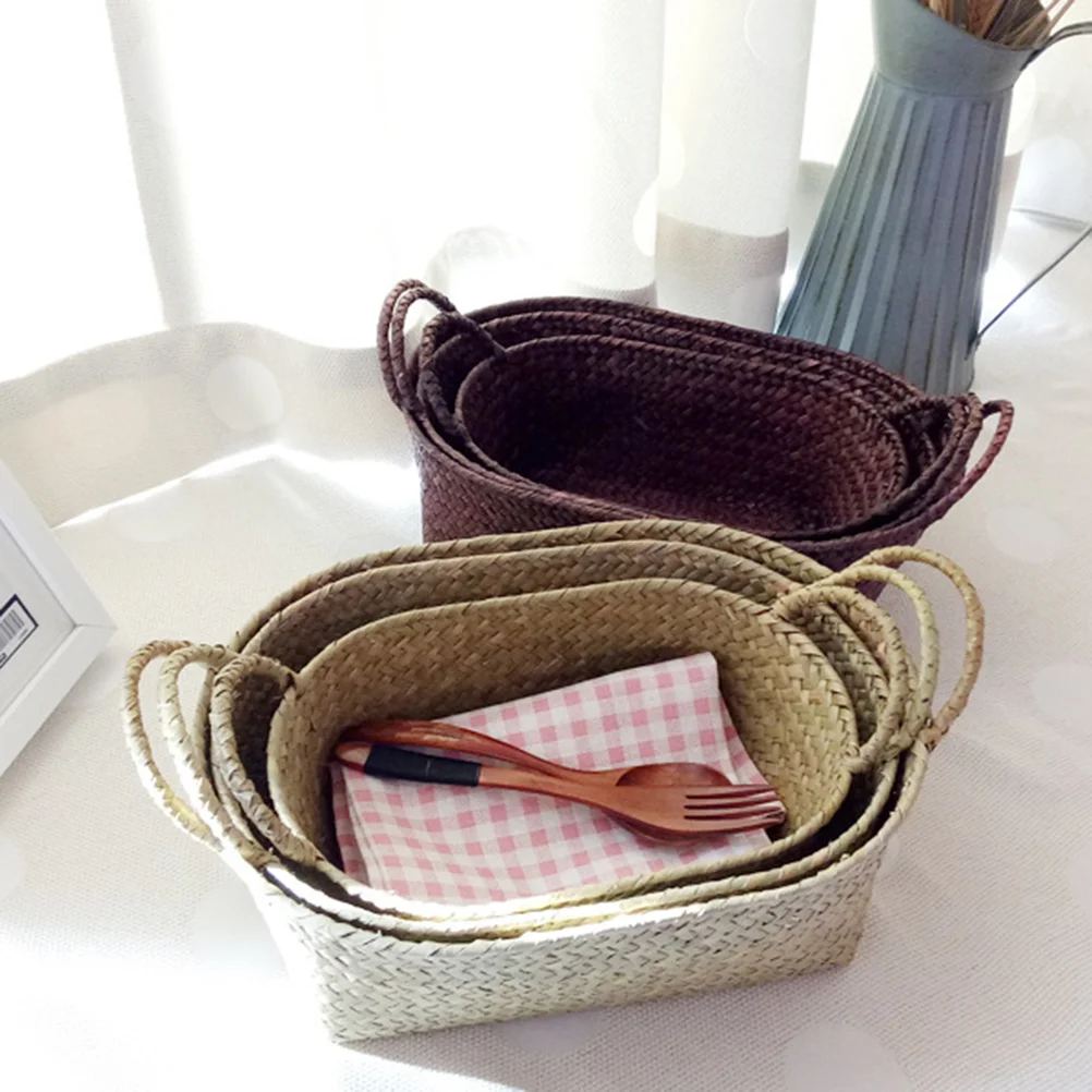 Wicker Storage Basket Handmade Straw Box (original Color) (small Size) Food Tray Rattan Snack Vintage Wooden Family Picnic