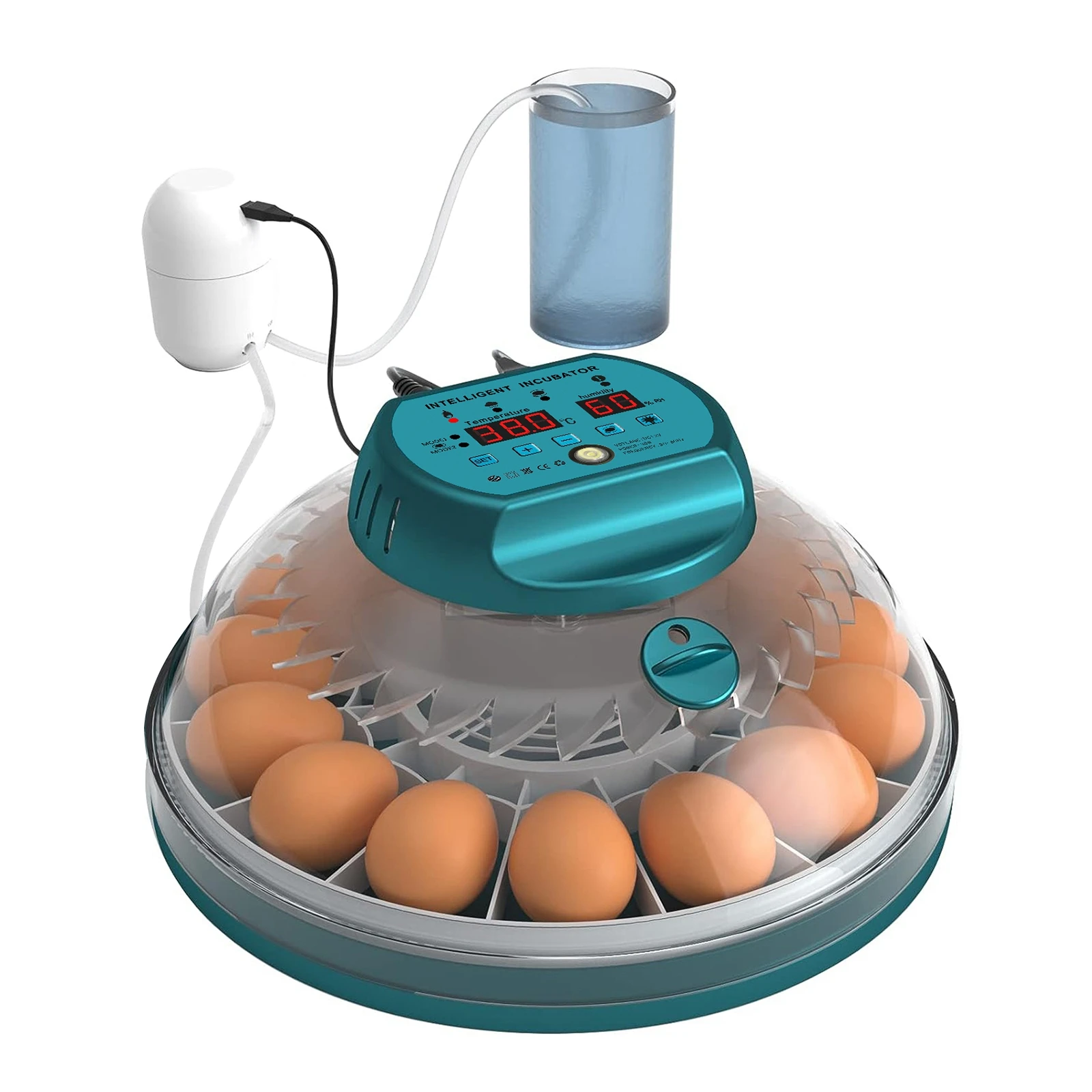 Egg Incubator for Hatching with Automatic Egg Turning Led Egg Test Lamp Clear Lid 15 Eggs Poultry Hatcher Farm Hatcher Tools