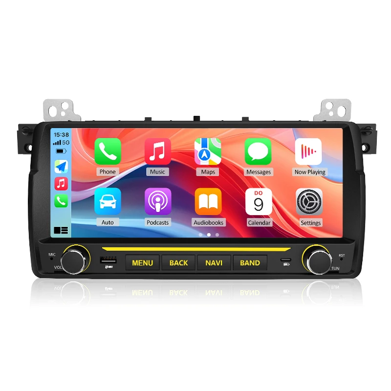 Junsun 10,26" bezprzewodowe radio samochodowe z funkcją CarPlay i Android Auto do BMW E46 M3 318 320 325 330 335, system multimedialny z bezprzewodowym Apple CarPlay, inteligentne systemy, ekran — 2