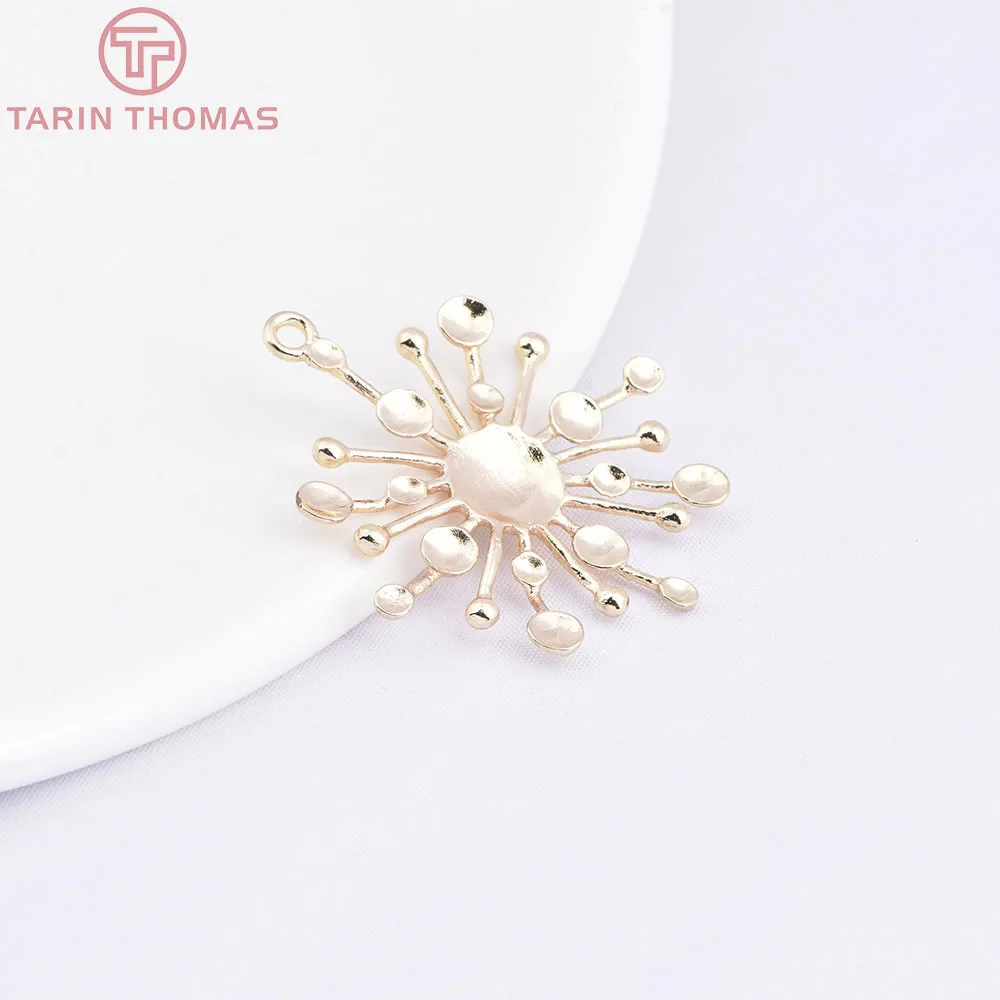 (595) 6PCS 29x33MM 14K Gold Color Brass Round Pot Sun Charms Pendants High Quality Diy Jewelry Making Findings Accessories