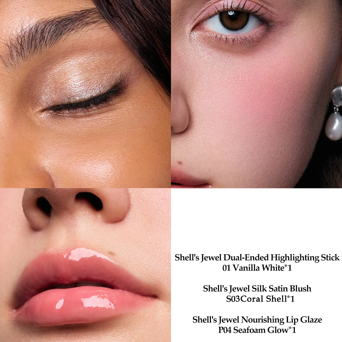Flower Knows Evidenziatore a doppia estremità e set di fard Smalto per labbra a lunga durata per kit per trucco vegano impermeabile con pelle in vetro Dewy Glow
