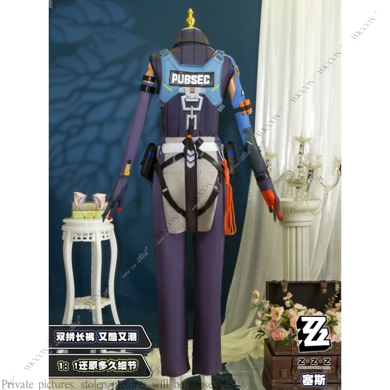 Zenless zona zero seth lowell cosplay traje peruca jogo uniforme headwear saco adereços festa de halloween para mulher homem n.e.p.s. Novo