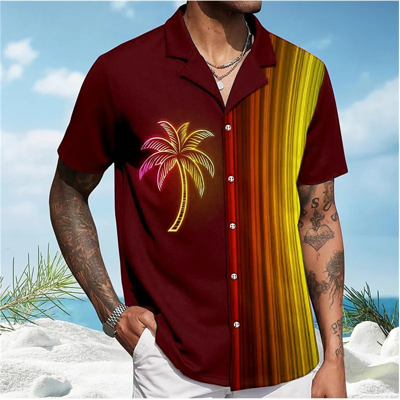 

Palm Tree Men's Vacation Hawaii 3D Printed Shirt Vacation Beach Summer Lapel Short Sleeve Purple Shirt Colors Large Size 5XL